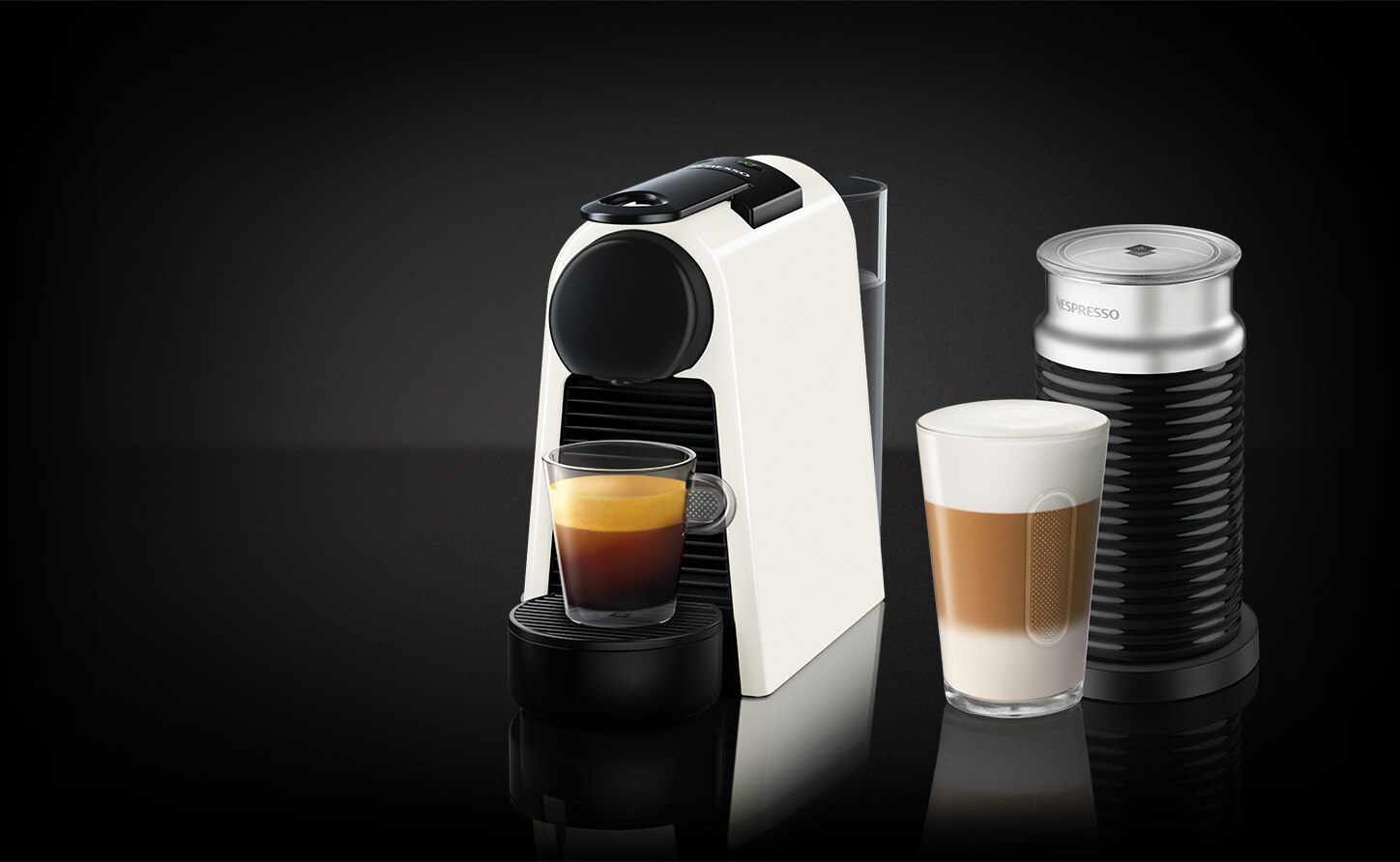 nespresso essenza mini d30 white coffee machine & aeroccino 3