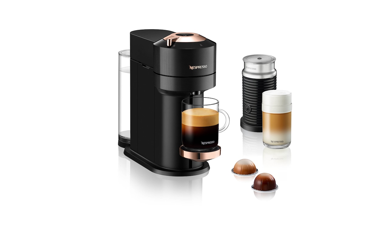 Breville Vertuo Next Coffee and Espresso Maker in Light Gray plus  Aeroccino3 Milk Frother in Black 