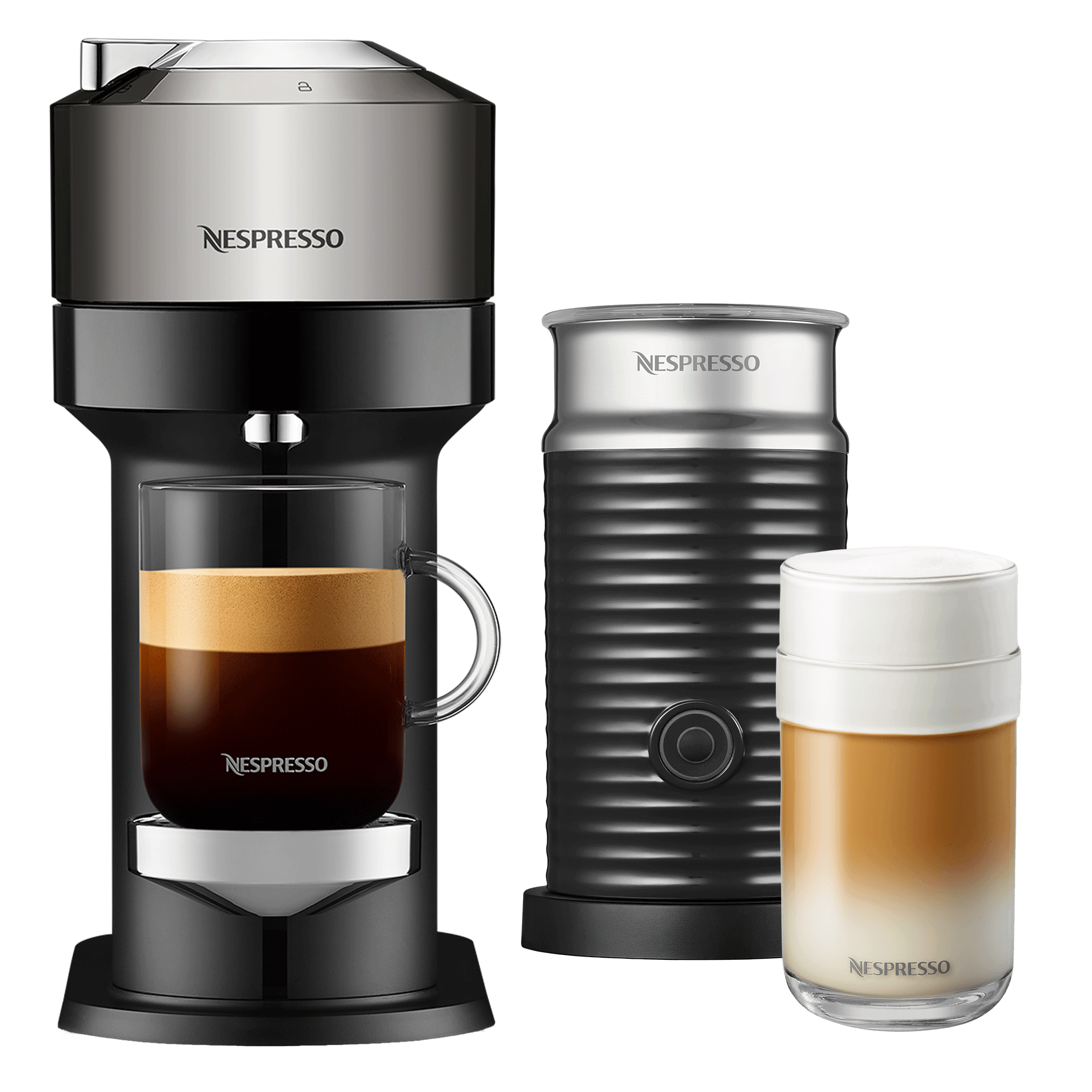 Vertuo Next Deluxe Chrome & Milk Frother Bundle, Vertuo Coffee Machine