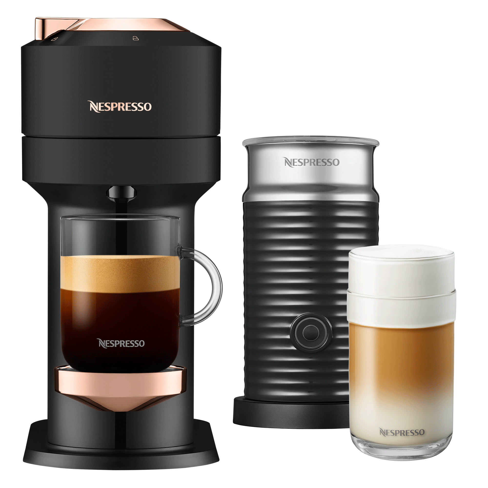 Recertified - Breville Nespresso Vertuo Coffee and Aeroccino Milk Frother - Matte Black
