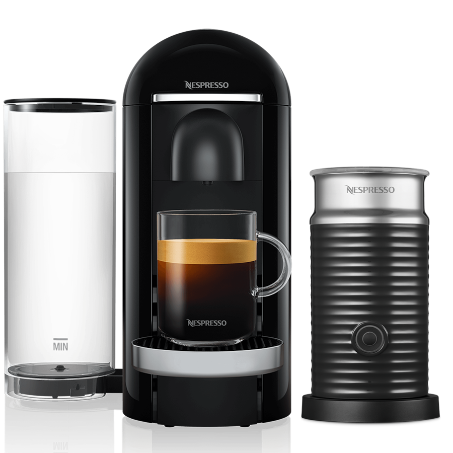 Nespresso - VertuoPlus Deluxe Black & Aeroccino3 Milk Frother - Color : Black