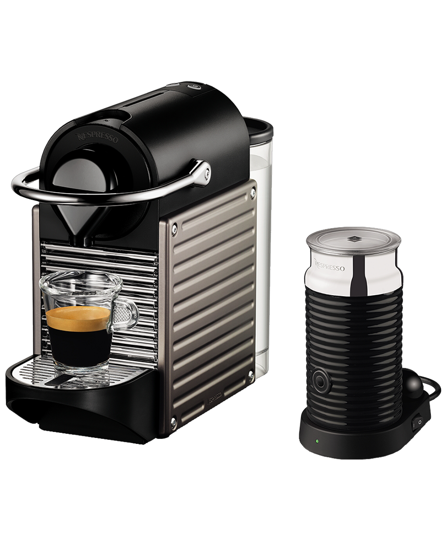 Pixie Electric Titanium Coffee Machine with Milk Frother ...