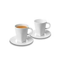 PURE white porcelain coffee mugs and saucers