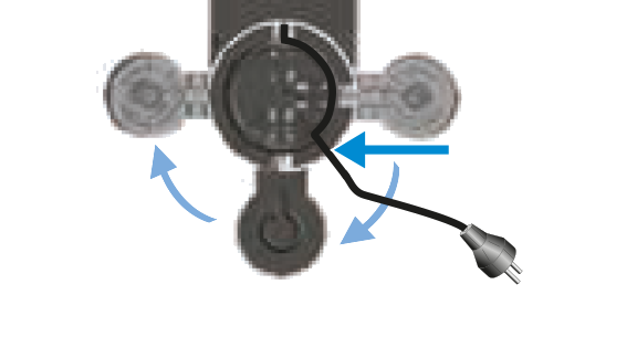 Insert the remaining cable in the guide under water tank left or right socket, depending on the position chosen for the water tank. Ensure machine is in the upright position.