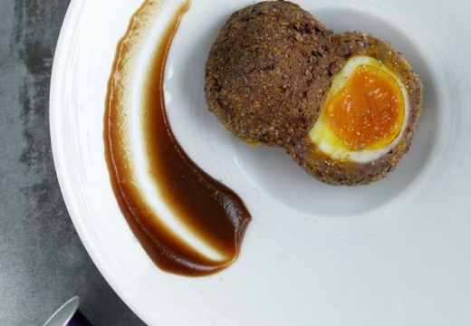 Smoked Venison Scotch Egg with Espresso Brown Sauce