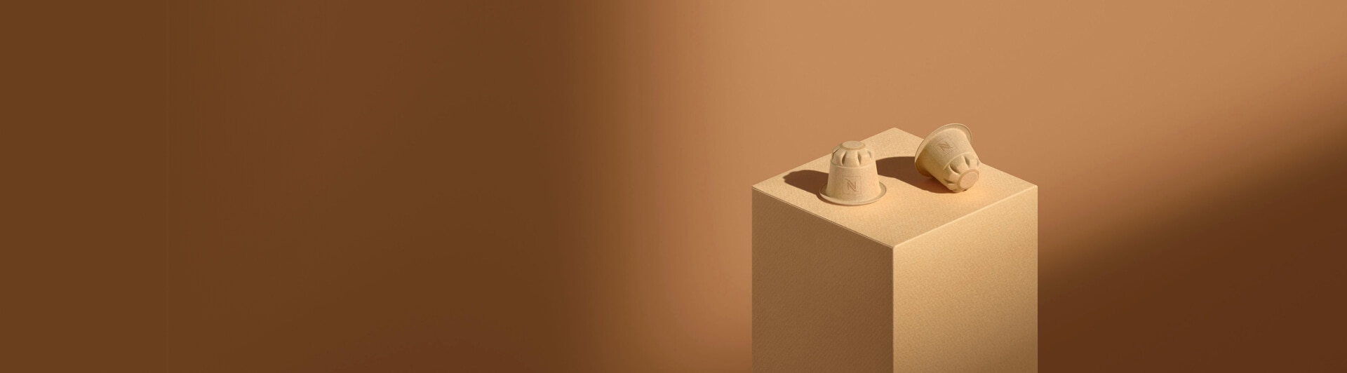 Two compostable Nespresso coffee capsules