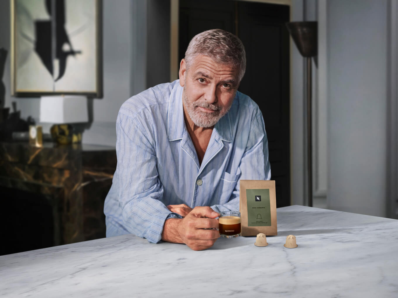 George Clooney and the Nespresso Home Compostable Original coffee capsules