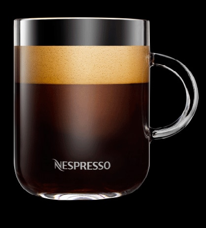 Cup of Nespresso coffee with rich, creamy layer of crema.